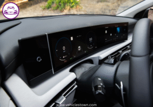 "Side view of the Hyundai Tucson Hybrid SUV in motion, showcasing its sleek design and eco-friendly features"