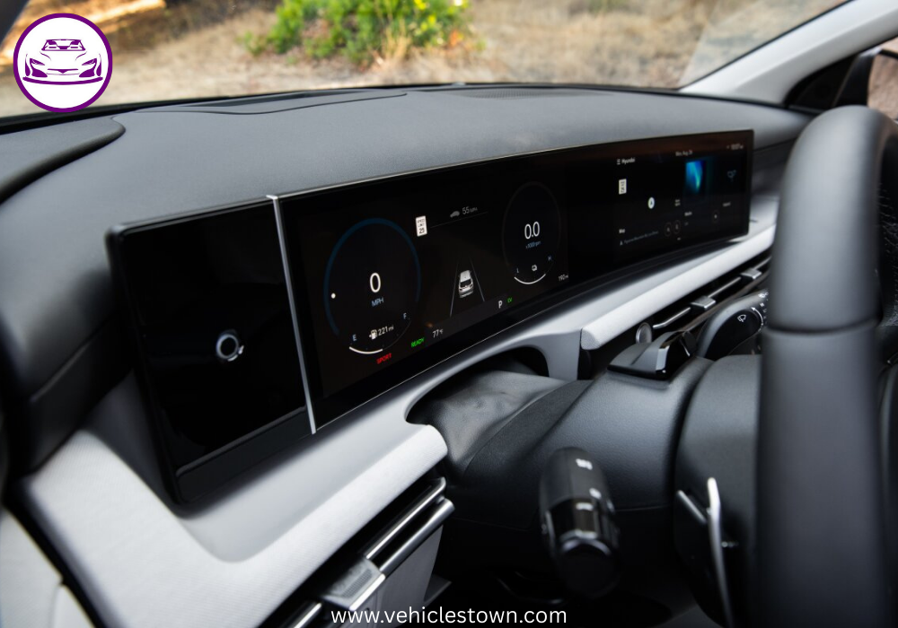 "Side view of the Hyundai Tucson Hybrid SUV in motion, showcasing its sleek design and eco-friendly features"