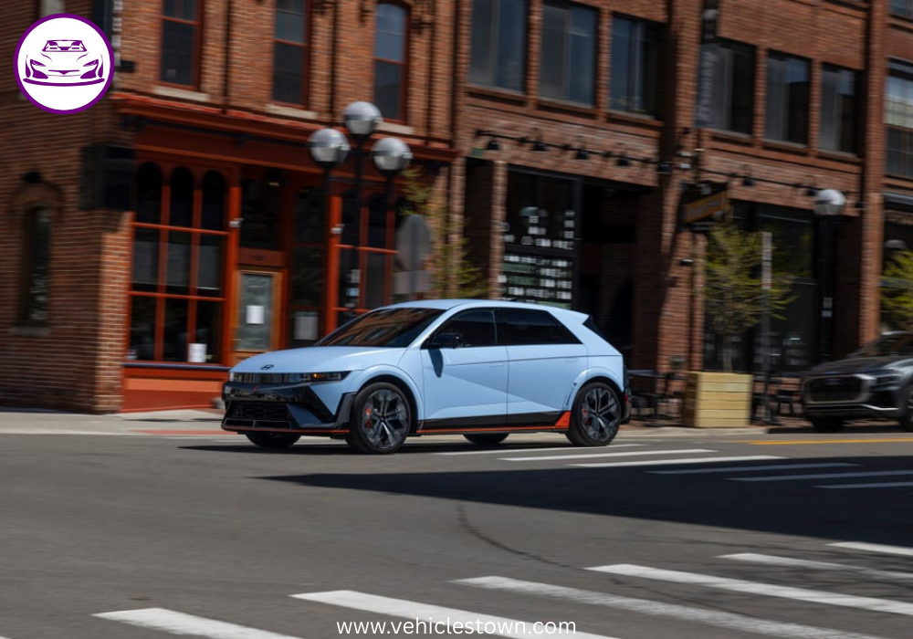 Hyundai Ioniq 5 N Line electric SUV with sporty design parked on an open road.