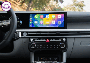 "Side view of the Hyundai Tucson Hybrid SUV in motion, showcasing its sleek design and eco-friendly features"