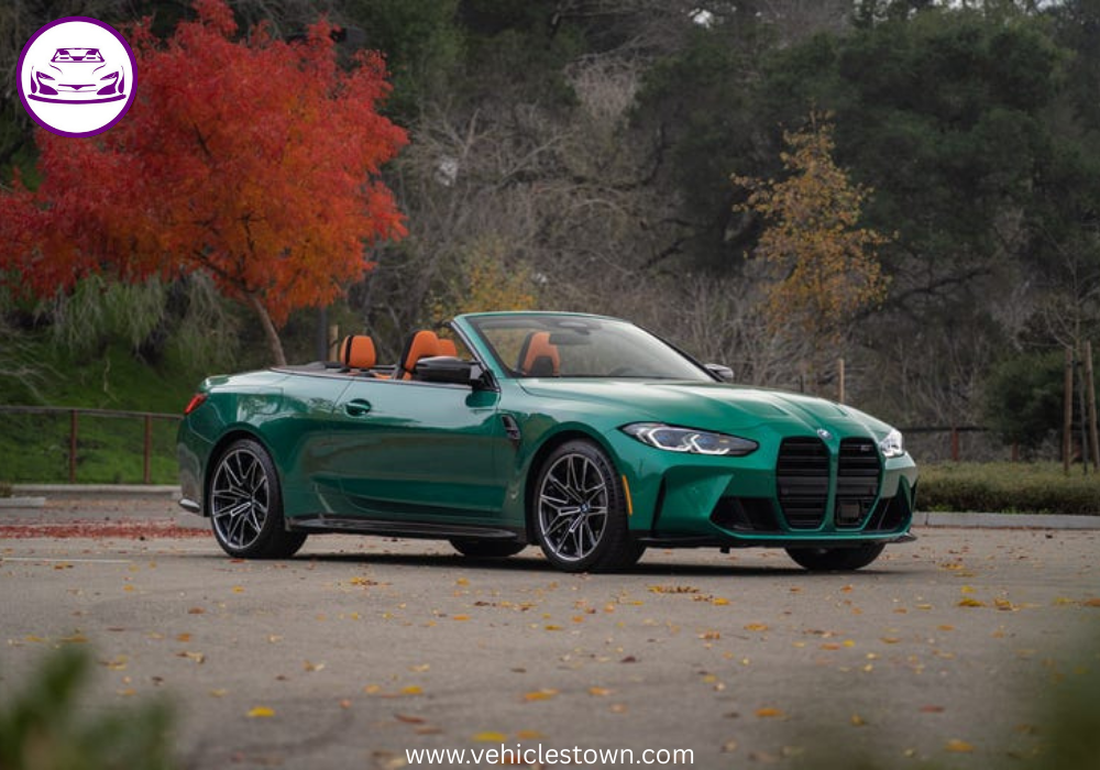 "BMW M4 Convertible xDrive in motion with sleek design and open-top driving, showcasing powerful performance and luxury."