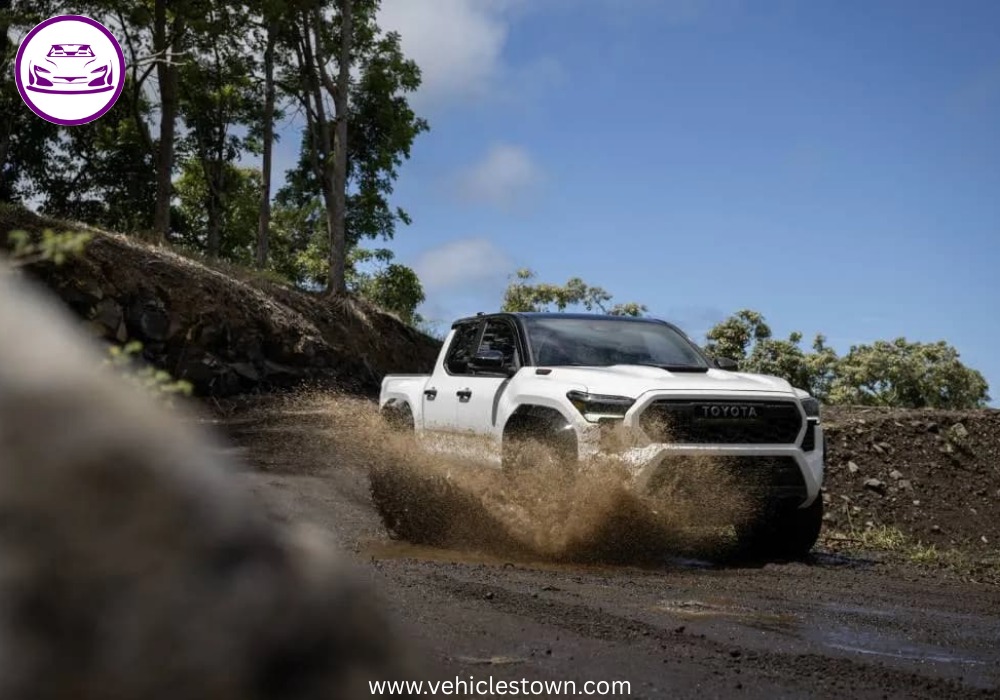 Front view of the Toyota Tacoma TRD Pro showcasing its aggressive design and high ground clearance.