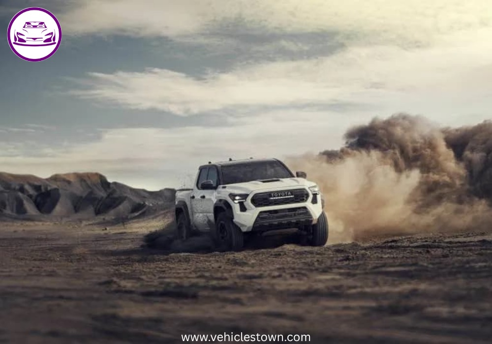 Front view of the Toyota Tacoma TRD Pro showcasing its aggressive design and high ground clearance.