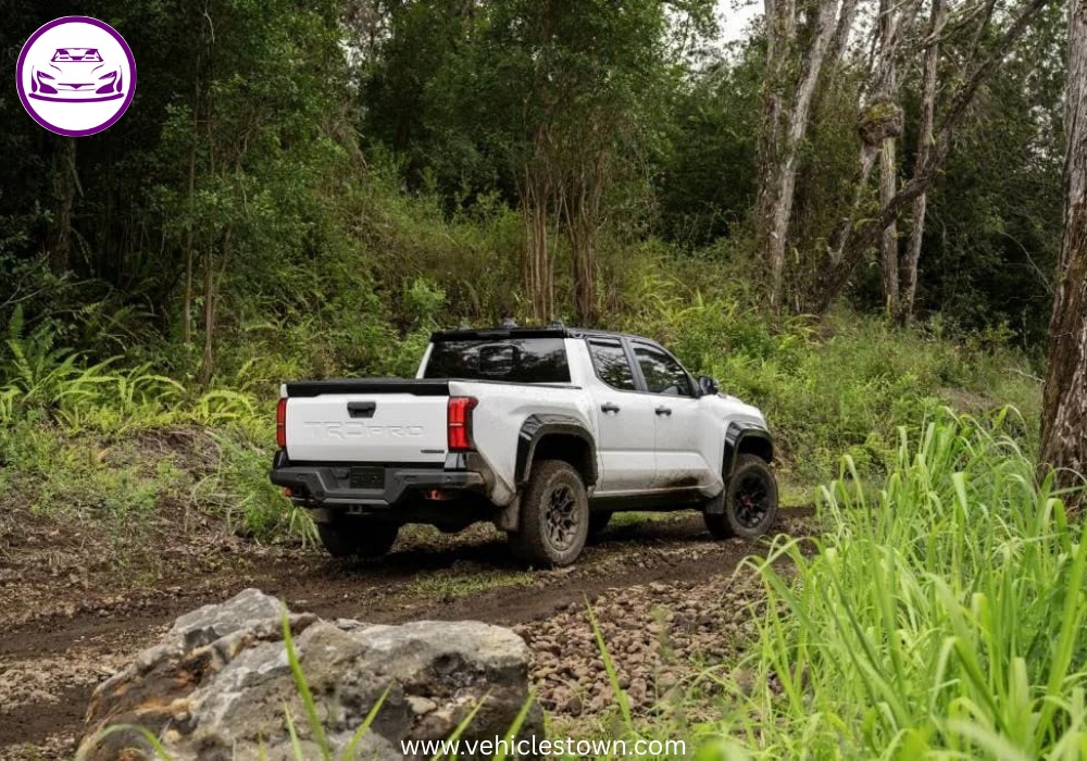 Front view of the Toyota Tacoma TRD Pro showcasing its aggressive design and high ground clearance.