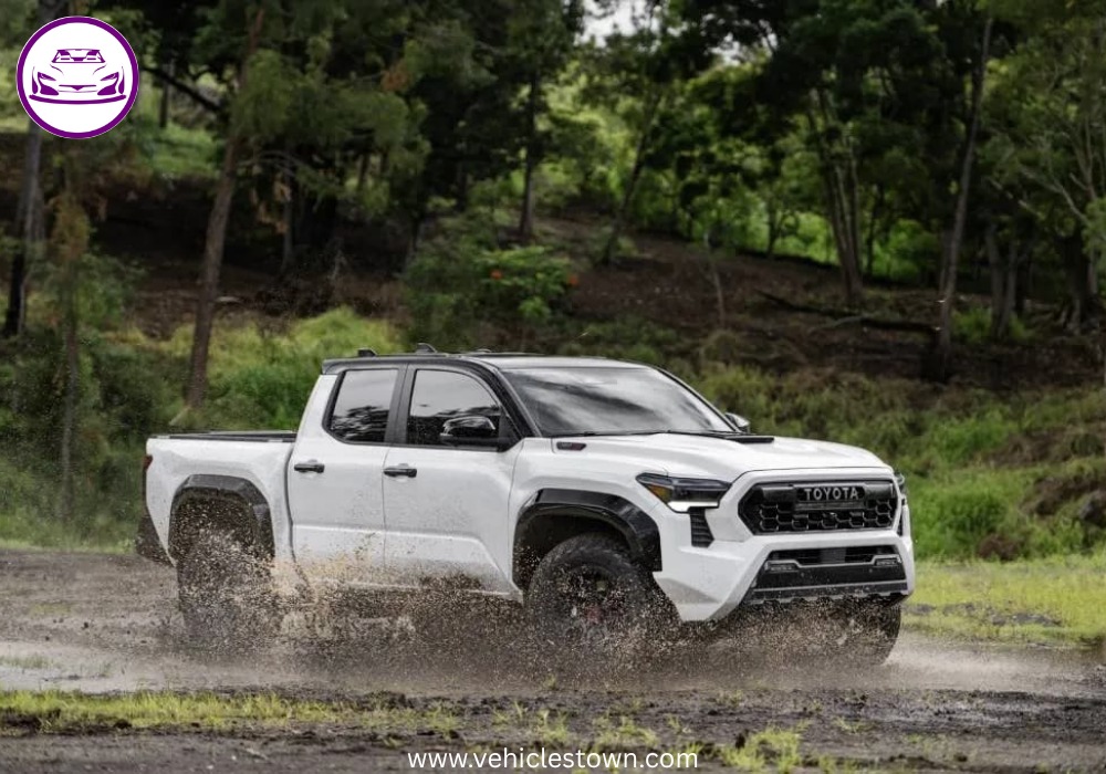 Front view of the Toyota Tacoma TRD Pro showcasing its aggressive design and high ground clearance.