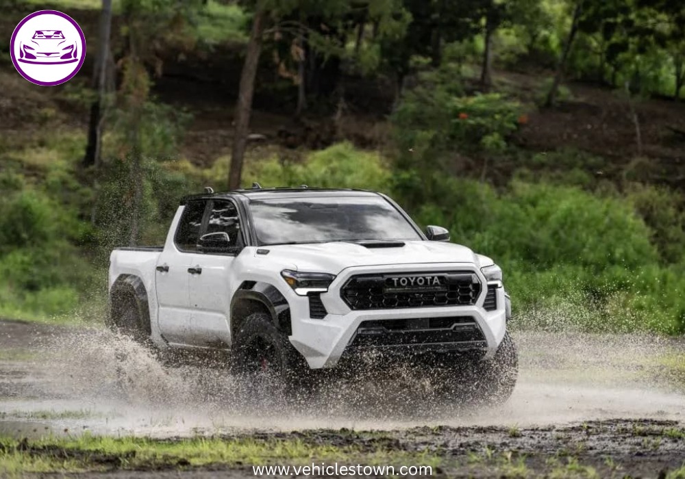 Front view of the Toyota Tacoma TRD Pro showcasing its aggressive design and high ground clearance.