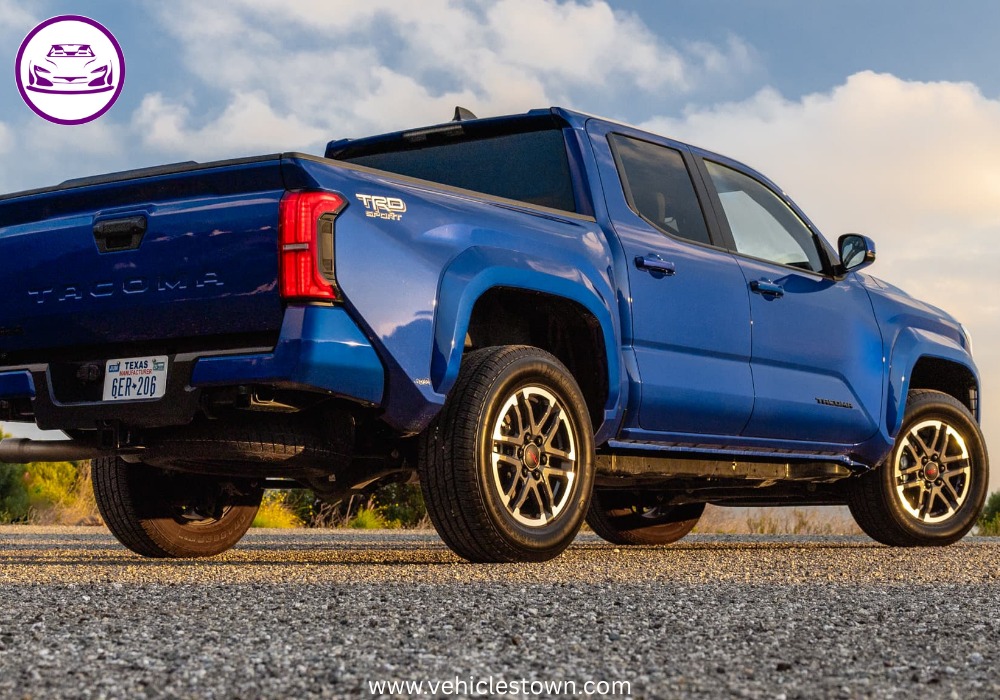 Side view of the Toyota Tacoma TRD Sport showcasing its sporty design and 18-inch alloy wheels.