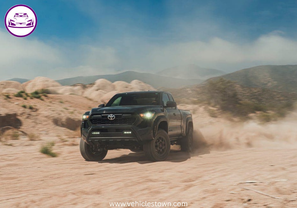 Side view of the 2025 Toyota Tacoma PreRunner showcasing its rugged design and high ground clearance.