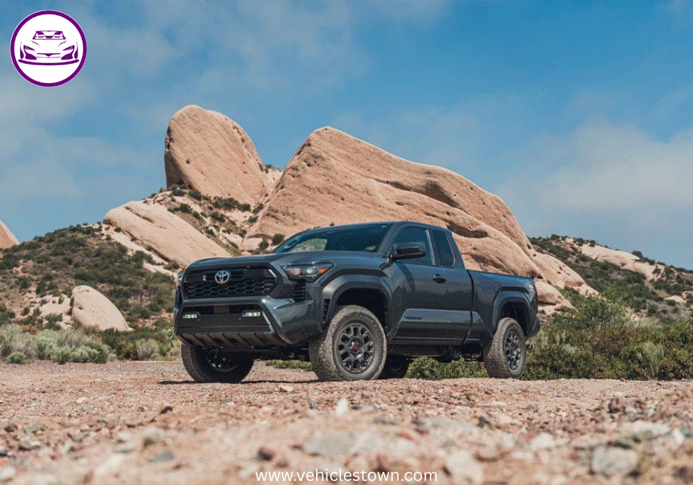 Side view of the 2025 Toyota Tacoma PreRunner showcasing its rugged design and high ground clearance.