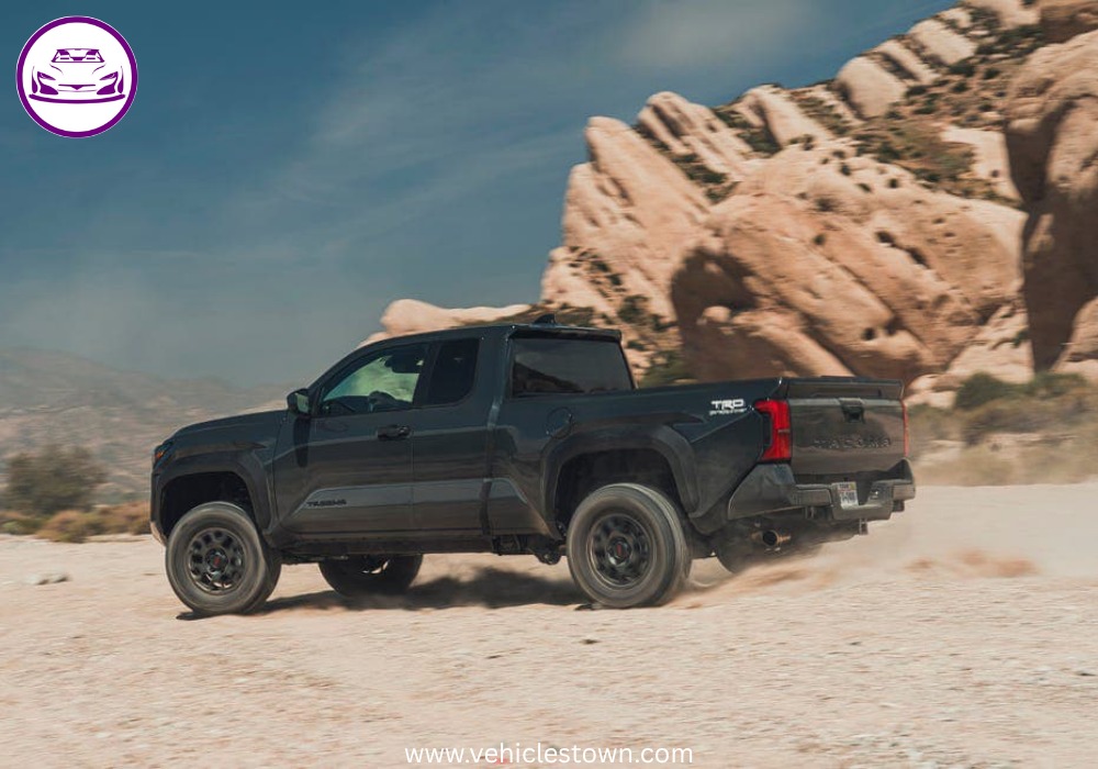 Side view of the 2025 Toyota Tacoma PreRunner showcasing its rugged design and high ground clearance.