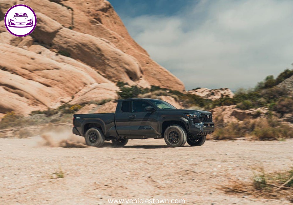 Side view of the 2025 Toyota Tacoma PreRunner showcasing its rugged design and high ground clearance.