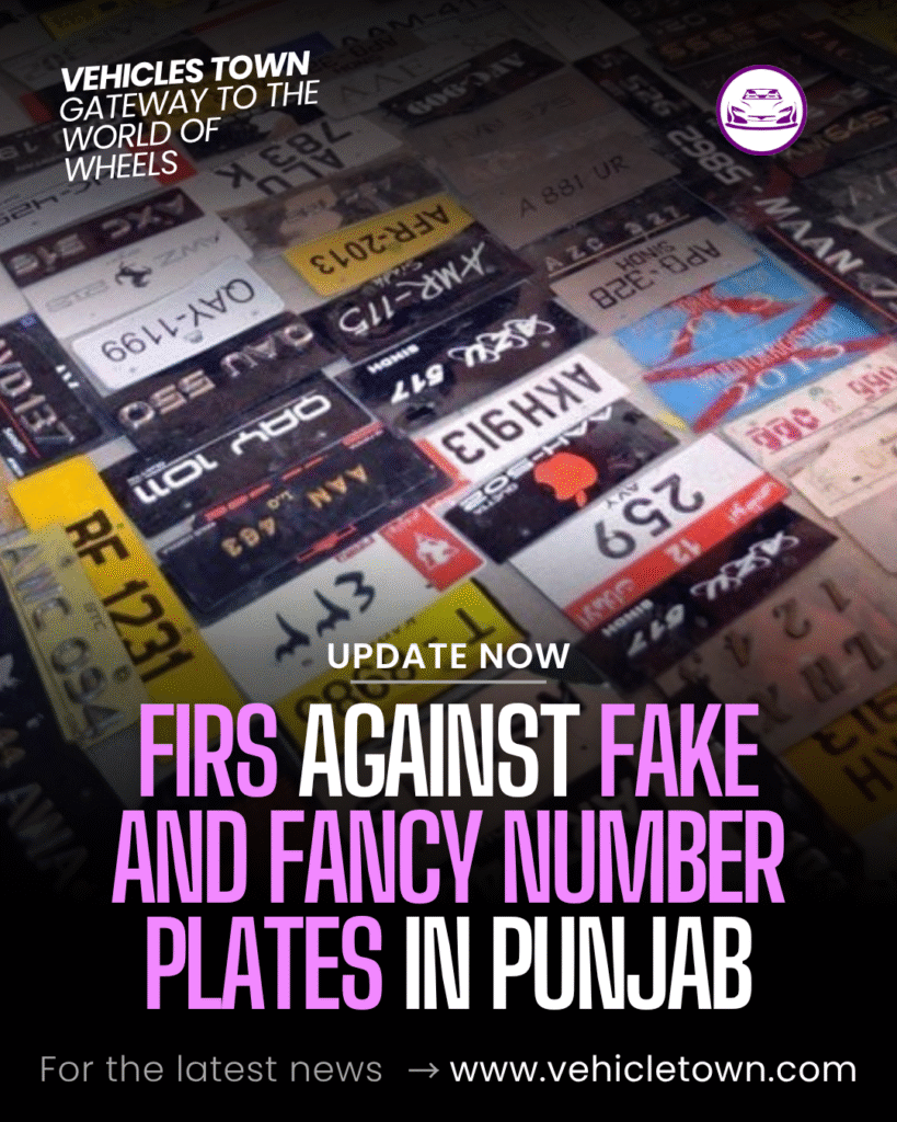 Police inspecting vehicles for fake and fancy number plates during crackdown in Punjab.