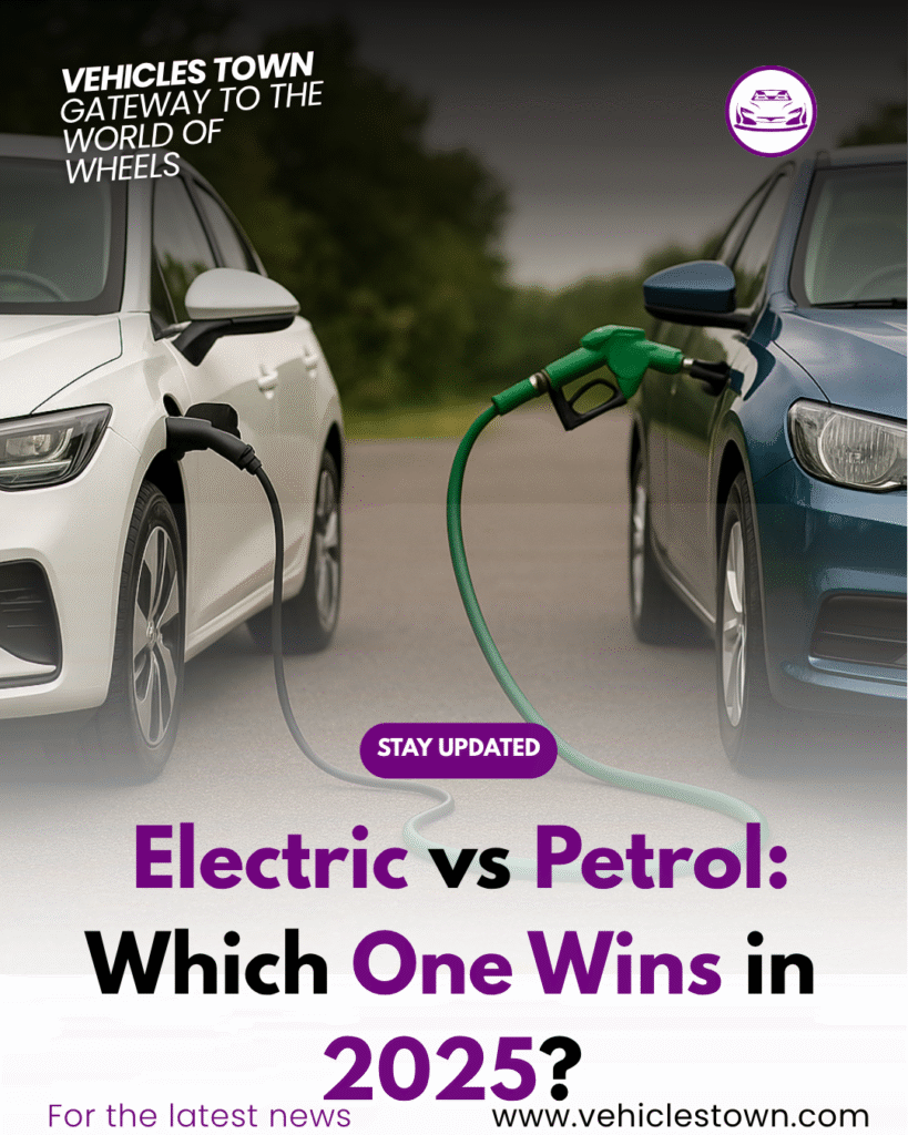 Electric and petrol cars parked side by side