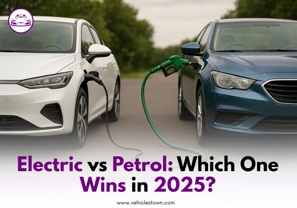 Electric and petrol cars parked side by side