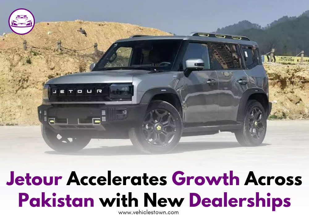"Jetour SUV displayed at a new dealership launch event in Pakistan, 2025