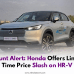 Honda HR-V front angle with promo banner showing PKR 100,000 discount offer in Pakistan.