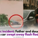 Car swept away by flash flood in Islamabad during heavy monsoon rain.