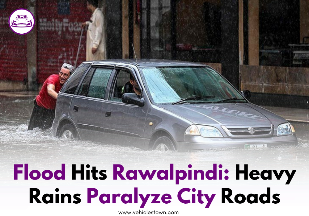 Flood makes streets of Rawalpindi with stranded vehicles and submerged roads after heavy monsoon rains.