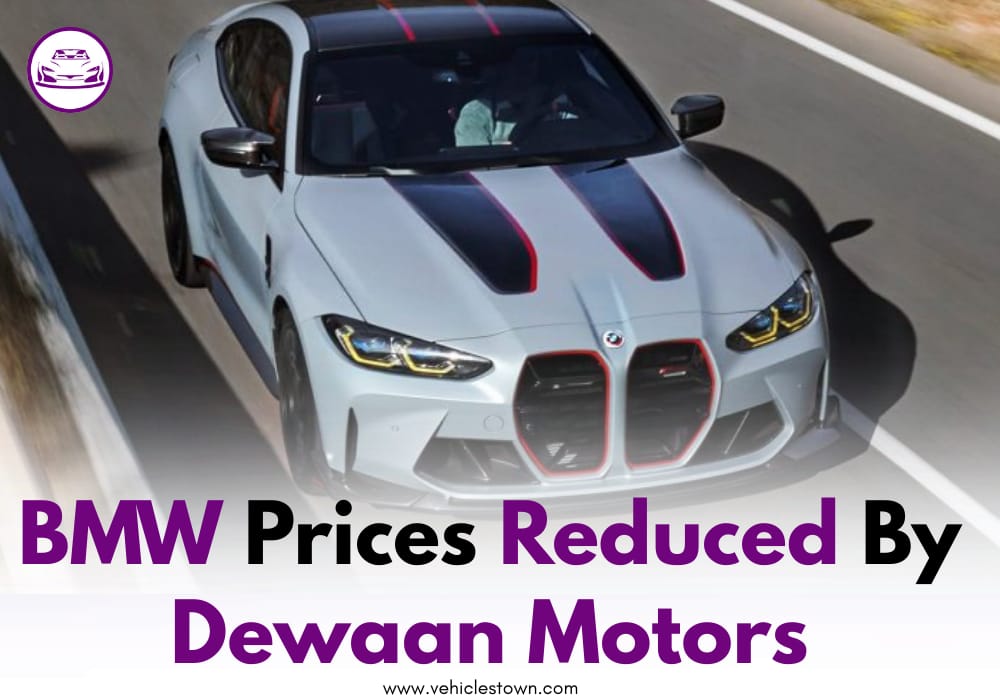 BMW vehicles lined up at a dealership with new reduced price tags after Dewan Motors' official announcement.