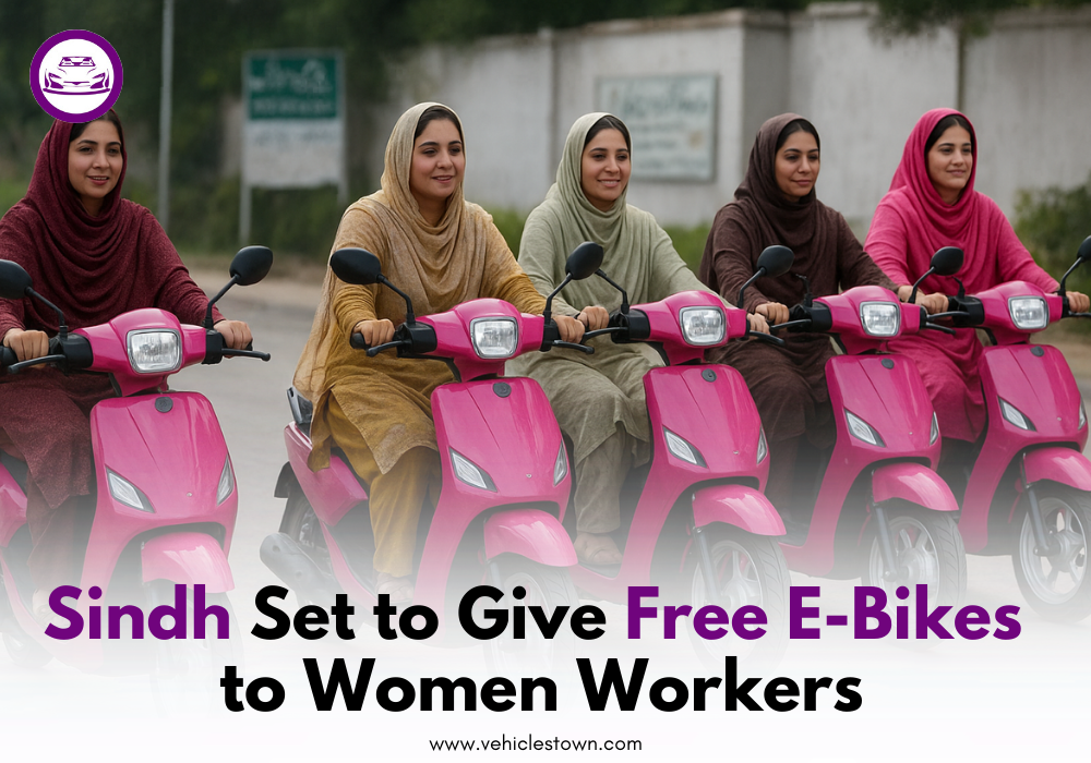 Pakistani women riding pink electric bikes under Sindh government scheme.
