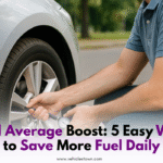 Man checking car tyre pressure for better fuel average
