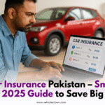 “Man comparing car insurance options on laptop in Pakistan”