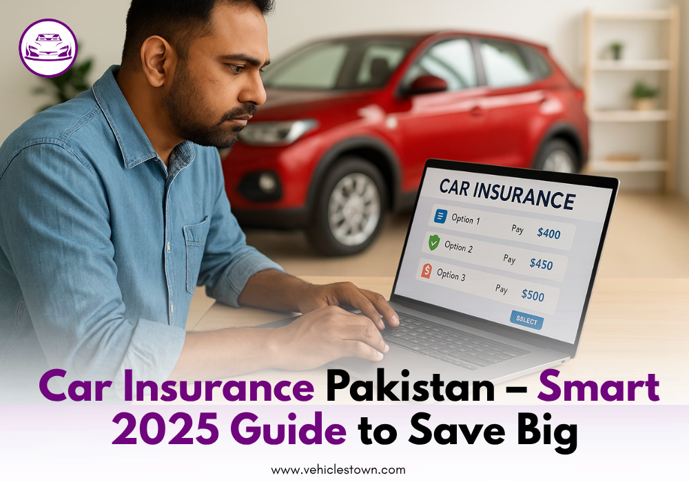 “Man comparing car insurance options on laptop in Pakistan”