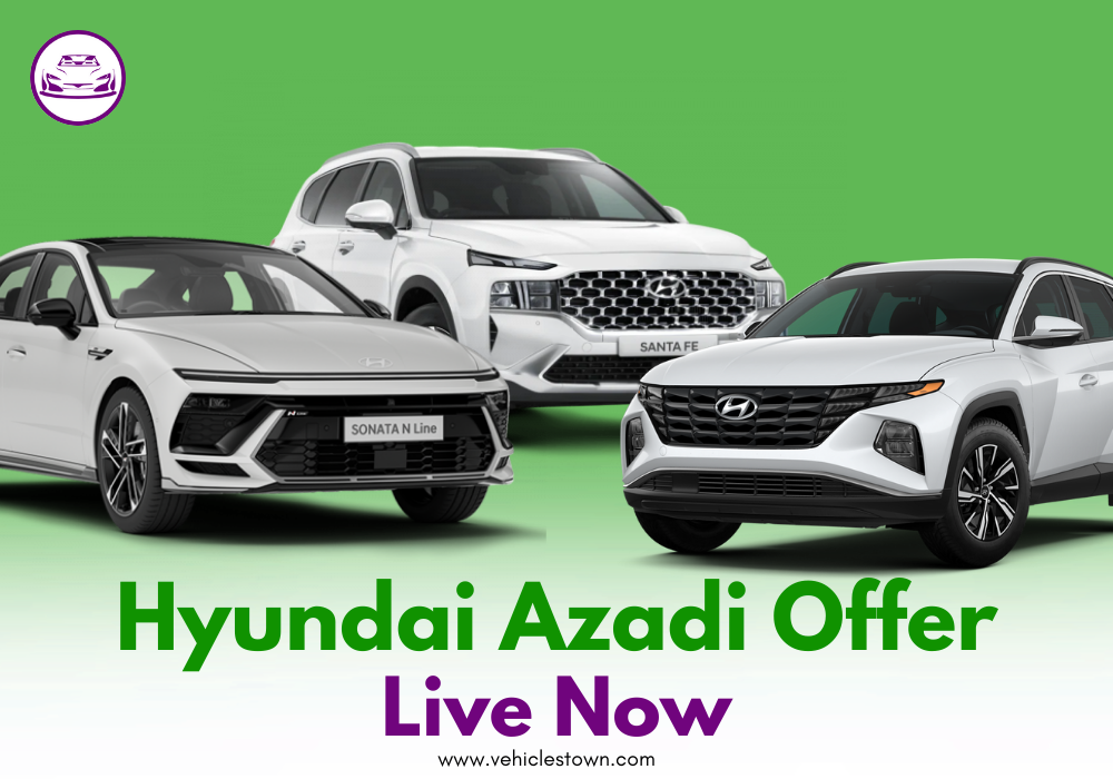 Front view of Hyundai hybrid SUV promoting the Azadi Offer 2025 in Pakistan.