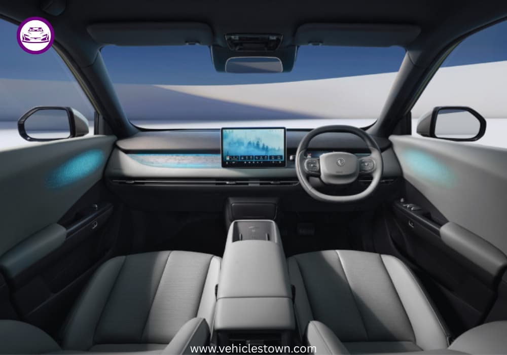 Dongfeng Vigo electric SUV showcased at launch event in Pakistan featuring advanced infotainment and safety technology.