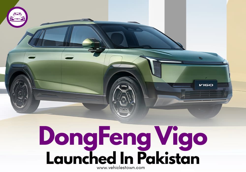 Dongfeng Vigo electric SUV showcased at launch event in Pakistan featuring advanced infotainment and safety technology.